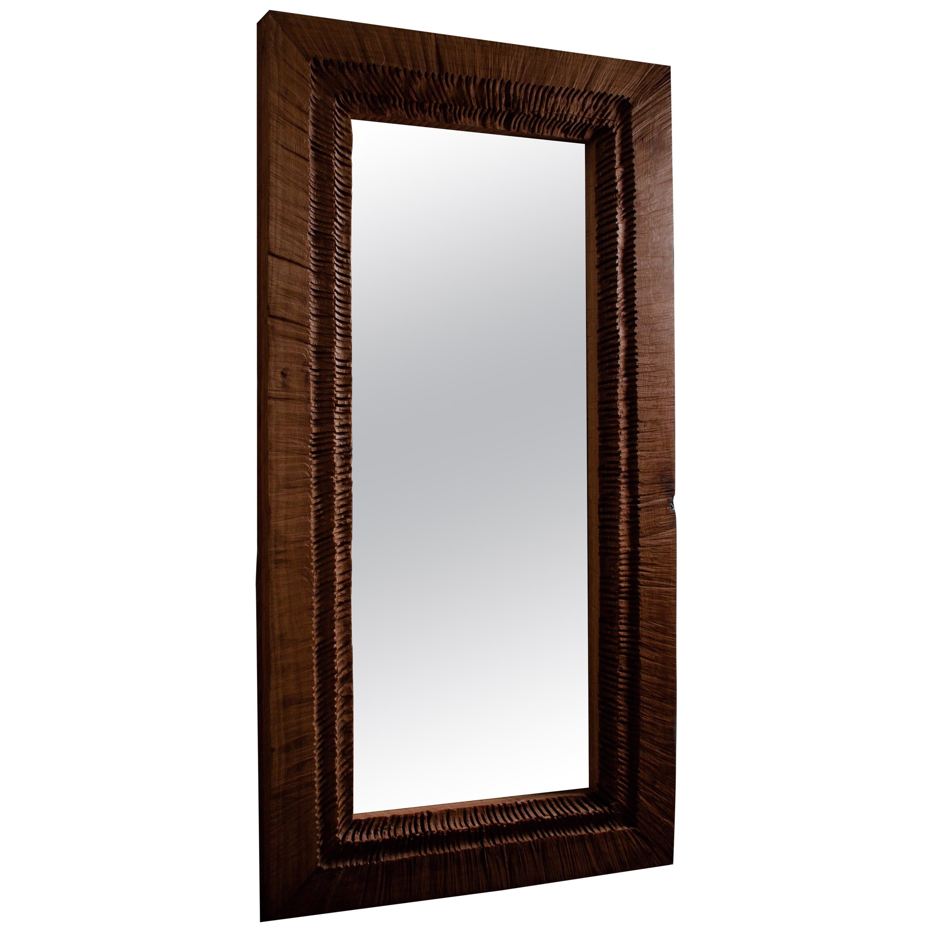 Contemporary Brutalist Style Full Length Mirror in Solid Oak