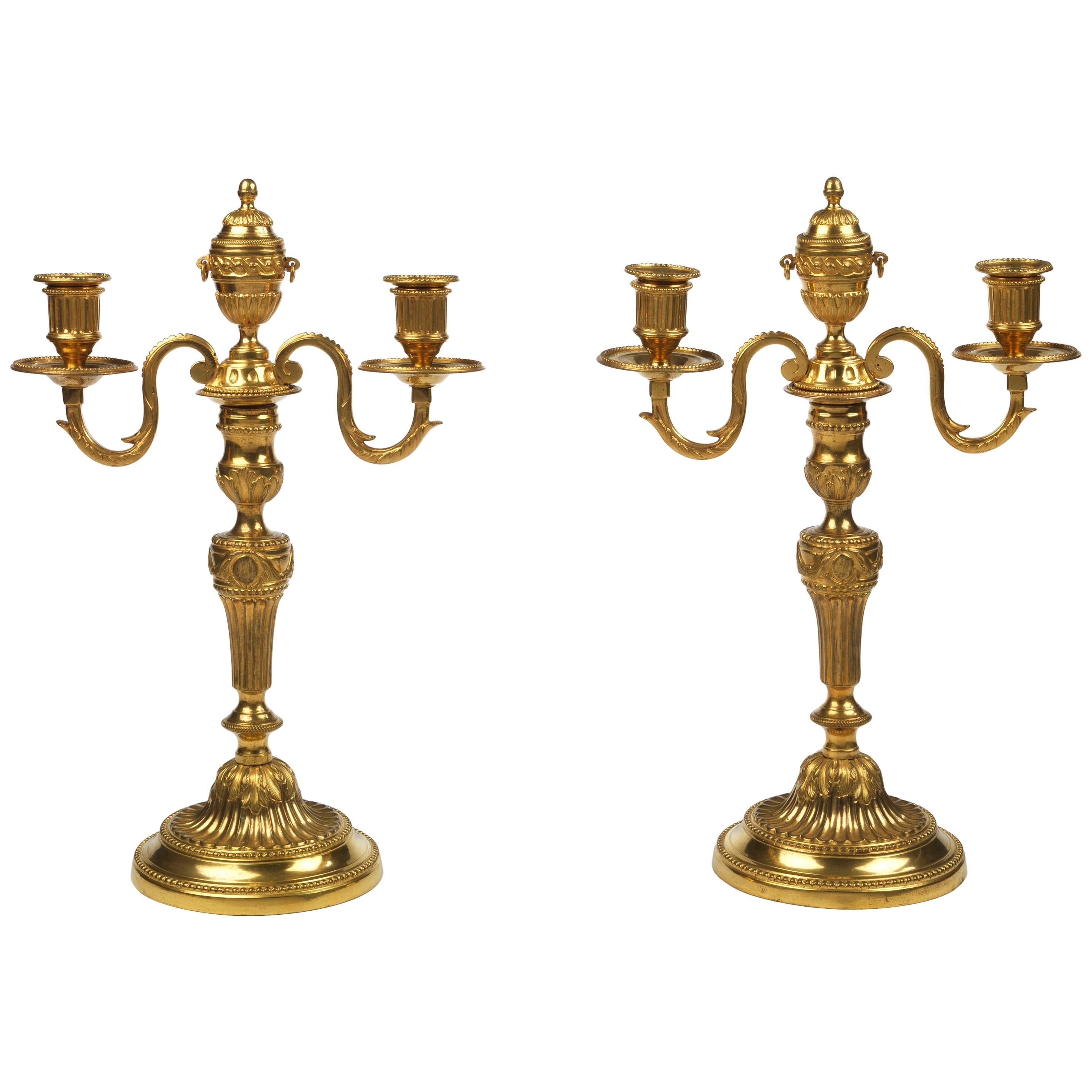 Pair of Louis XVI Ormolu Two Light Candelabra For Sale