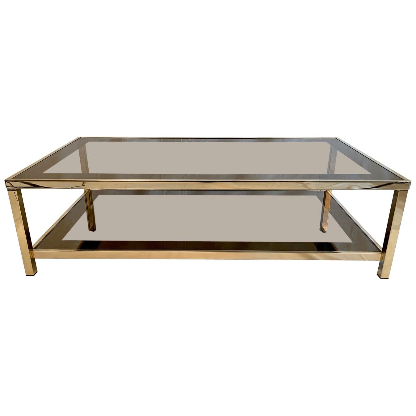 23-Karat Gold-Plated Two-Tier Coffee Table by Belgo Chrome For Sale