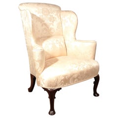 Antique George III Walnut Wing Back Chair in Pale Cream, circa 1780