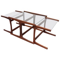 Shogun Style Teak and Glass Nesting Tables