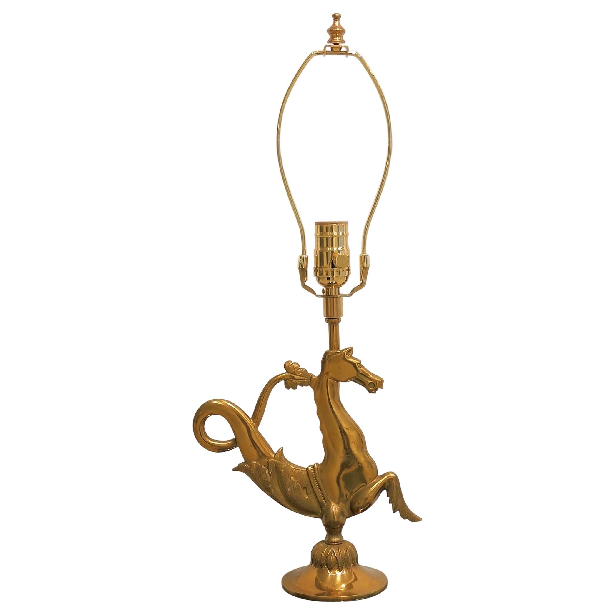 Marine Horse Shaped Bronze Table Lamp by Maison Baguès For Sale