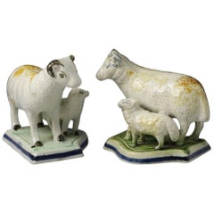 Duo of Ewe and Lamb English Pottery Pearlware Late 18th Century