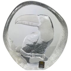 Mats Jonasson Frosted Crystal Glass Seal Toucan Paperweight Sculpture, 1980s
