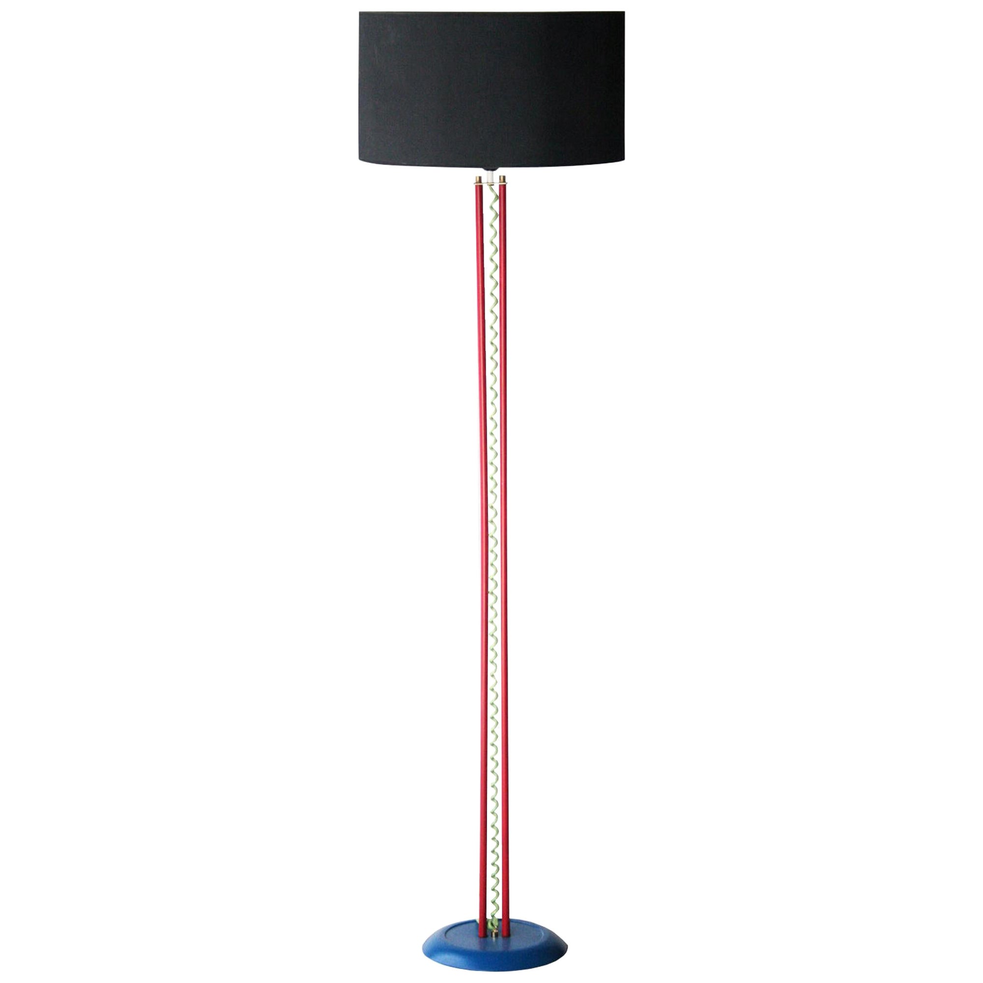 Memphis Style Circular Red Blue Green Metal Italian Floor Lamp Italy, 1980 For Sale