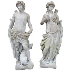 Vintage Pair of 20th Century French Statues Representing Apollo and Diana