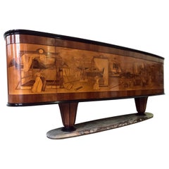 Vintage Italian Art Deco Sideboard Buffet by Vittorio Dassi with Big Inlaid Scene, 1940s