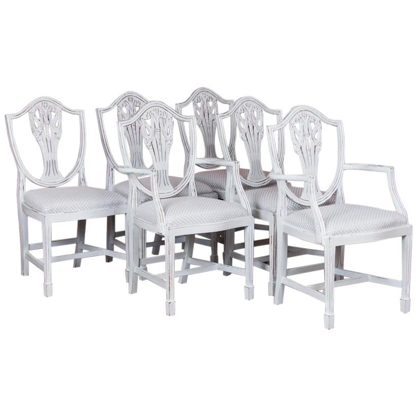 Set of Six Antique White Painted Swedish Dining Chairs