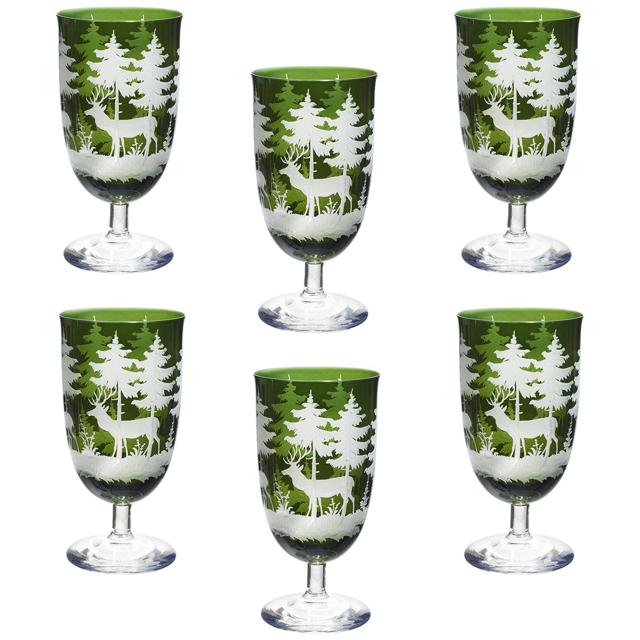 Set of Six Wine Glasses Green Hunting Decor Sofina Boutique Kitzbuehel