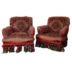 Pair of Napoleon III Armchairs with Tapestry Fabric