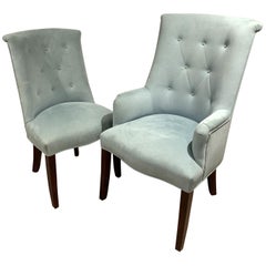 Modern Set 14 Light Blue Ultra Suede Barrel Back Button Tufted Arm Side Chairs