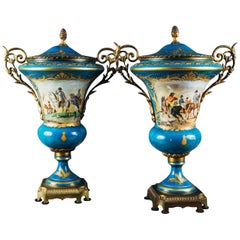 Pair of Ormolu-Mounted Sevres Style Porcelain Vases