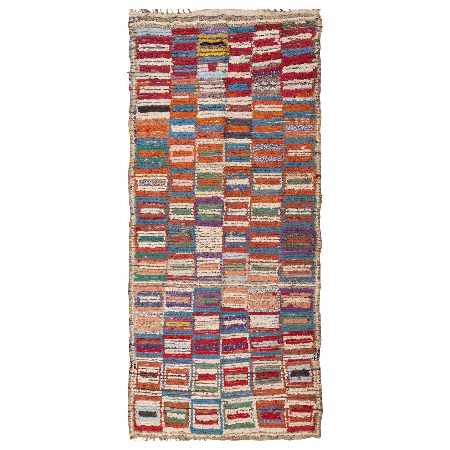 Vintage Mid-Century Moroccan Rag Rug. Size: 3 ft 10 in x 8 ft 8 in
