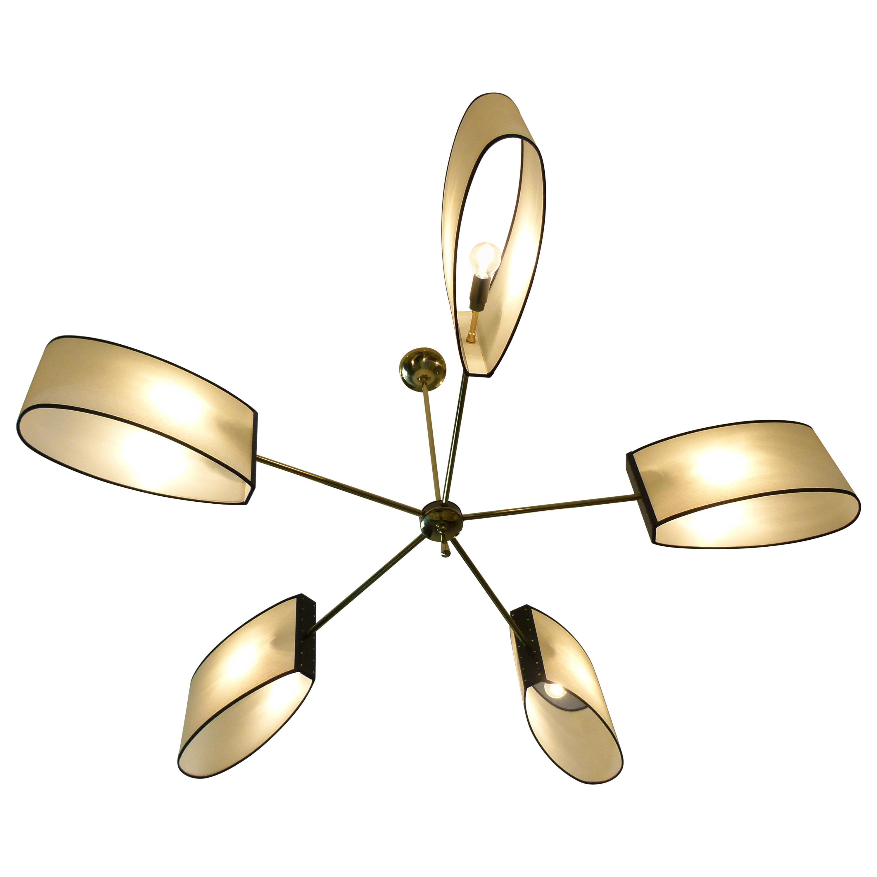 1950s Circular chandelier with Five Arms of Light by Maison Lunel