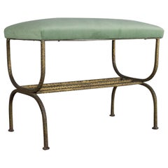 Spanish 1940s Gilt Iron Bench with Sage Green Velvet