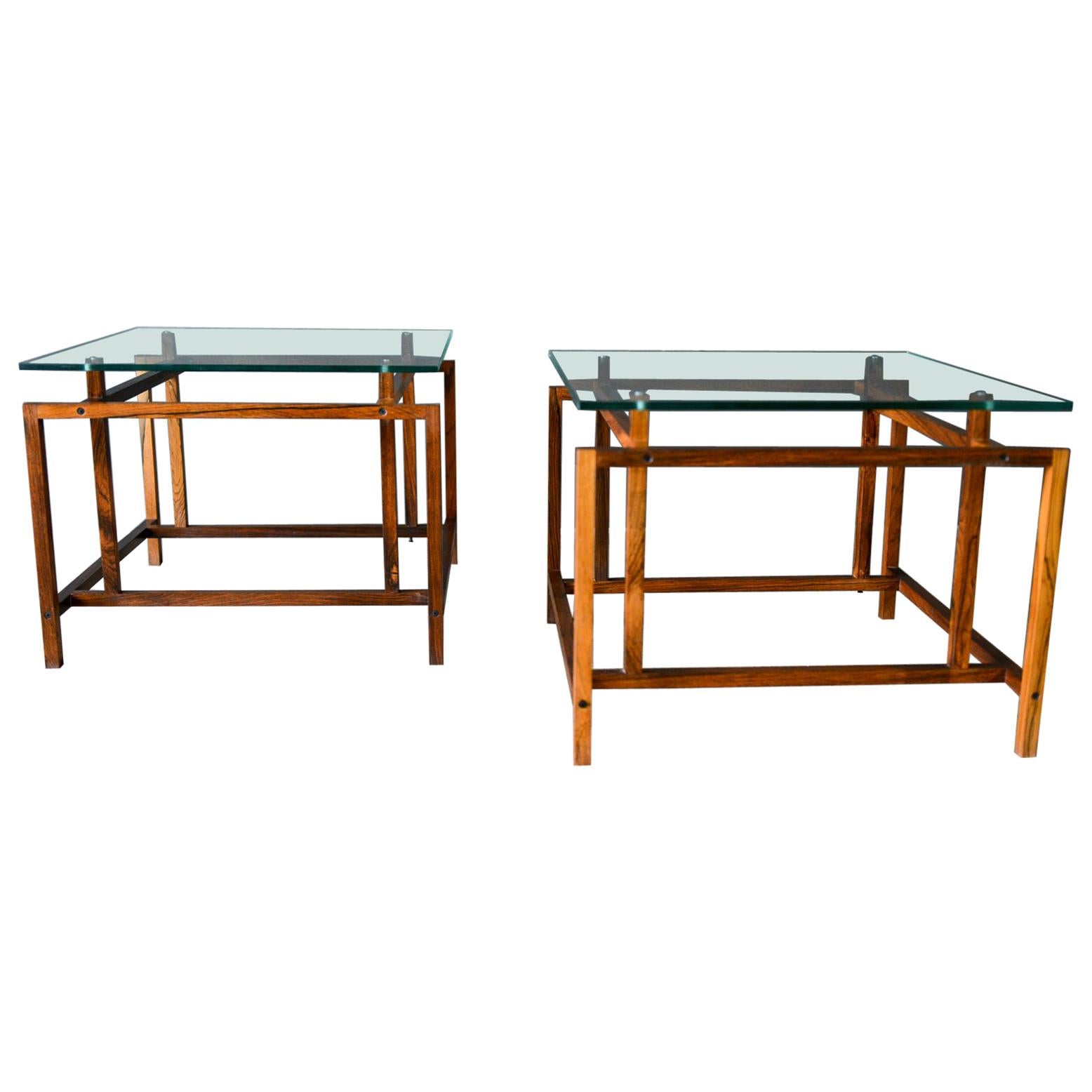 Pair of Rosewood and Glass Side Tables by Henning Norgaard, circa 1965