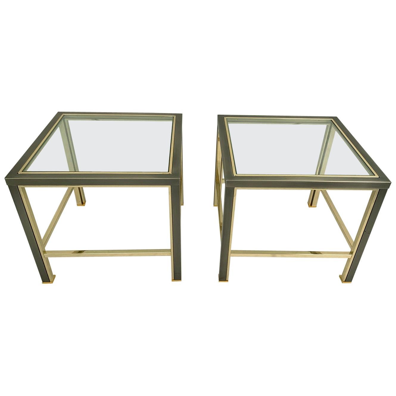 Pair of Brushed Steel and Brass Side Tables from Belgo Chrome, 1980s