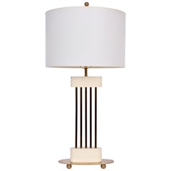 Parzinger Style Mutual Sunset Cream & Brass Spindle Columns Table Lamp, 1950s