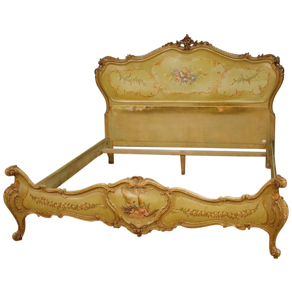 20th Century Green Lacquered, Painted And Gilded Wood Venetian Double Bed, 1960