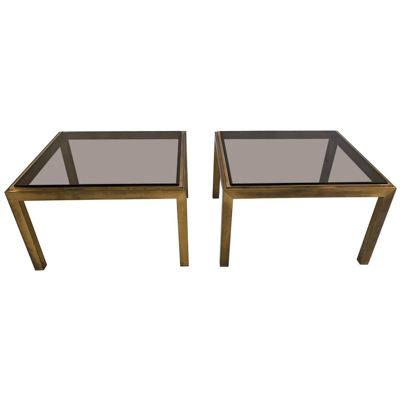 Set of Two Patinated Brass Side Tables For Sale