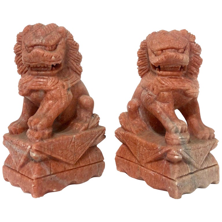 Unique Pair of Decorative Foo Dogs Temple Lion Bookends Marble