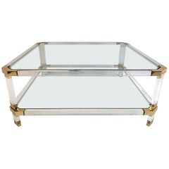 Large Square Coffee Table, Lucite and Brass, Italy, 1970