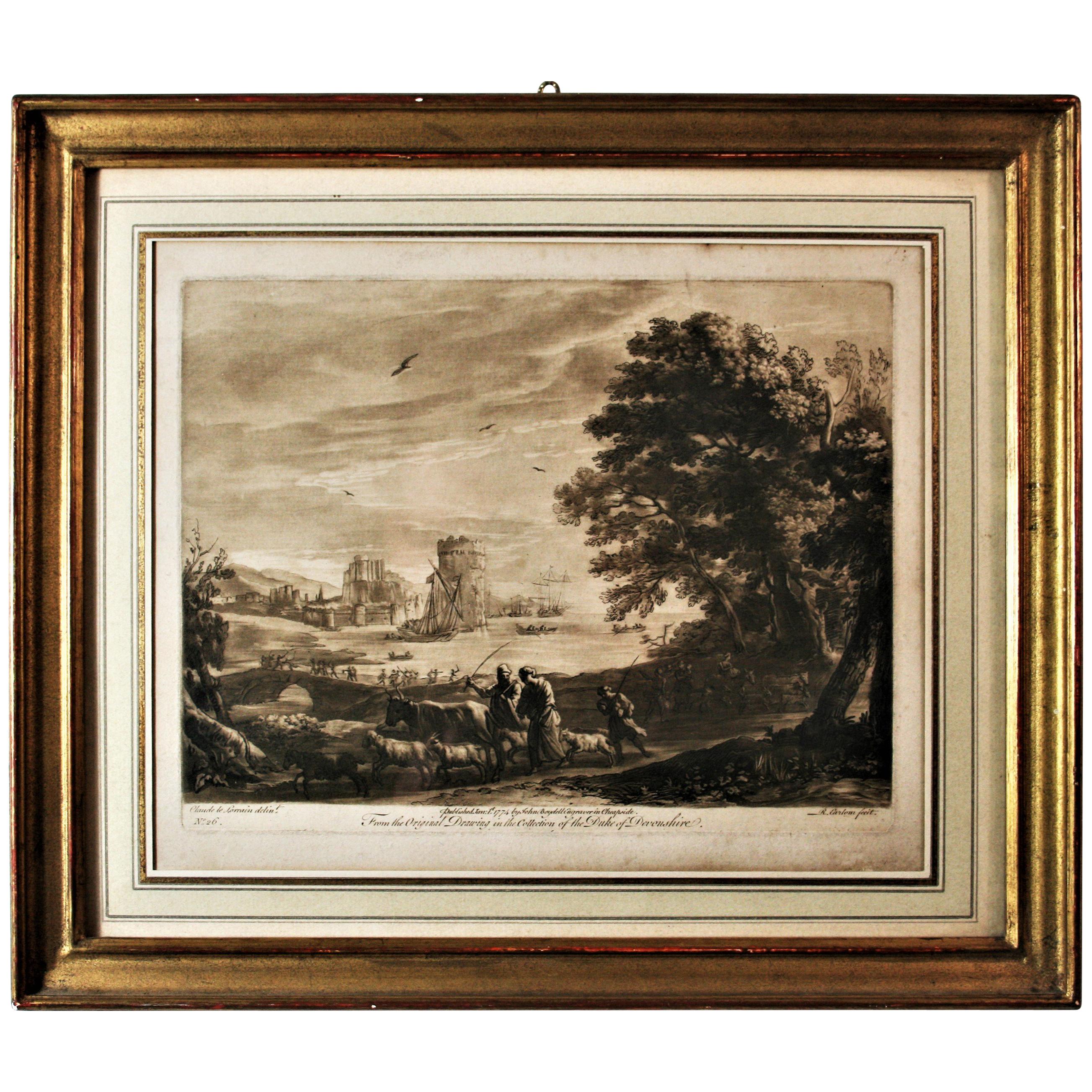 Richard Earlom Engraving "Landscape" after Claude Le Lorrain, Framed