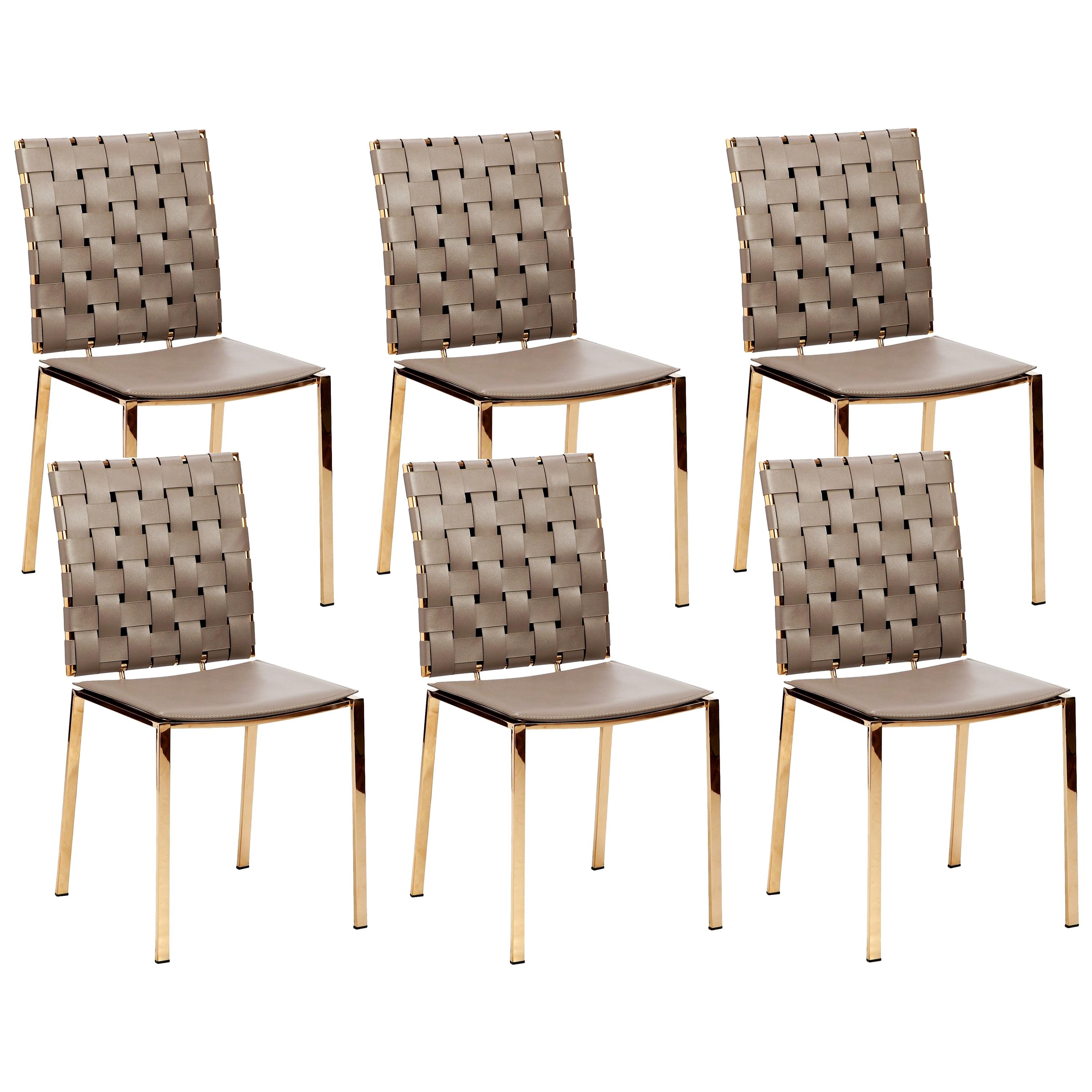 High Quality Taupe Leather Dining Chairs; Set of 6 For Sale at 1stdibs