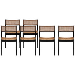 Set of 6 Black Cane Swiss Modernist Chairs by Willy Guhl for Aermo