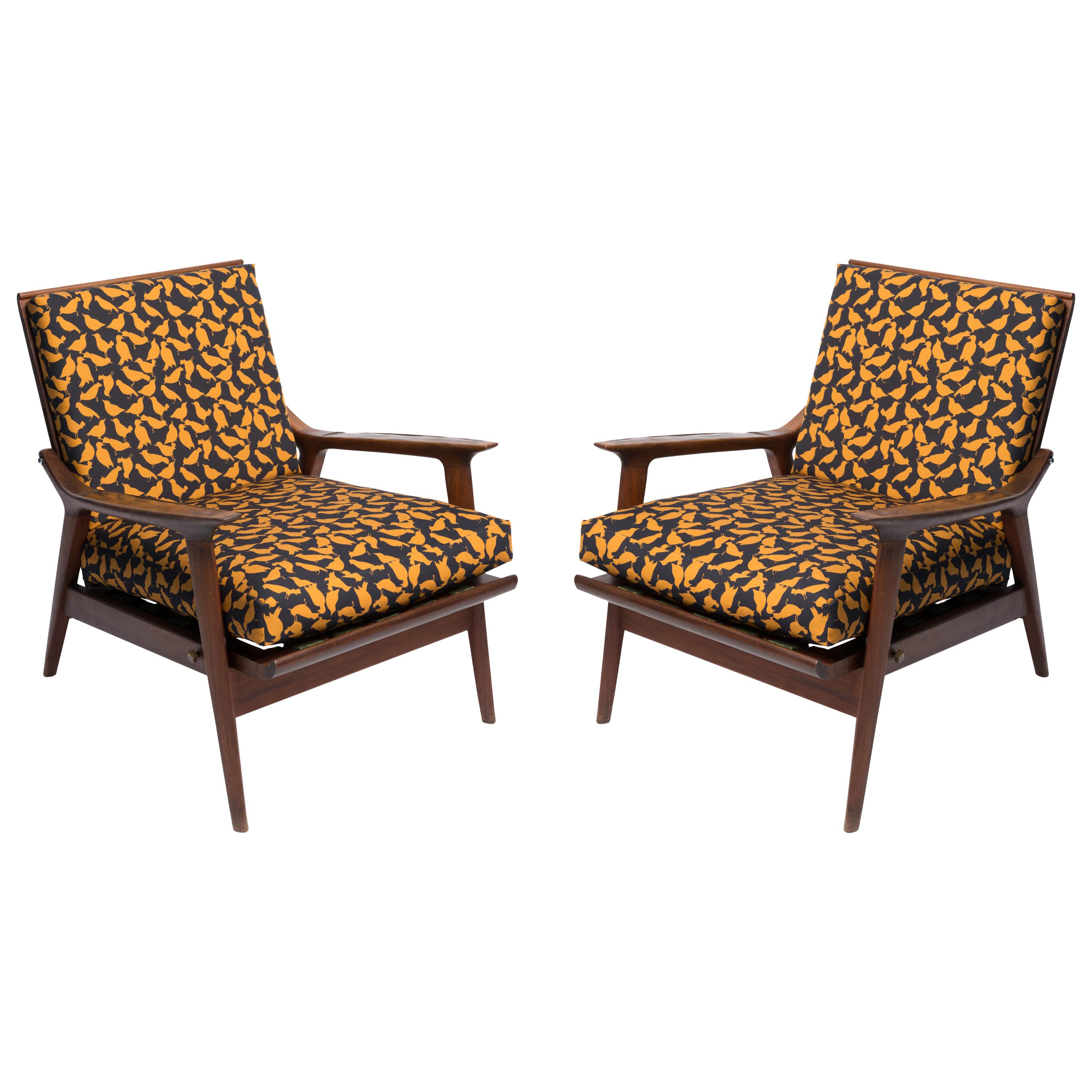 Pair of 1950s Italian Armchairs Featuring Vintage Print Upholstery by LaDoubleJ For Sale