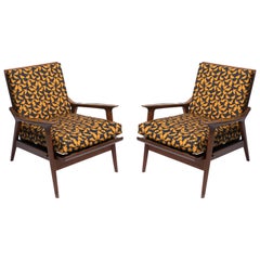 Pair of 1950s Italian Armchairs Featuring Retro Print Upholstery by LaDoubleJ