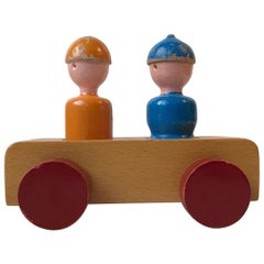 Vintage Kay Bojesen Beech Toy Wagon 'Mom & Dad on Trip', 1950s, Denmark