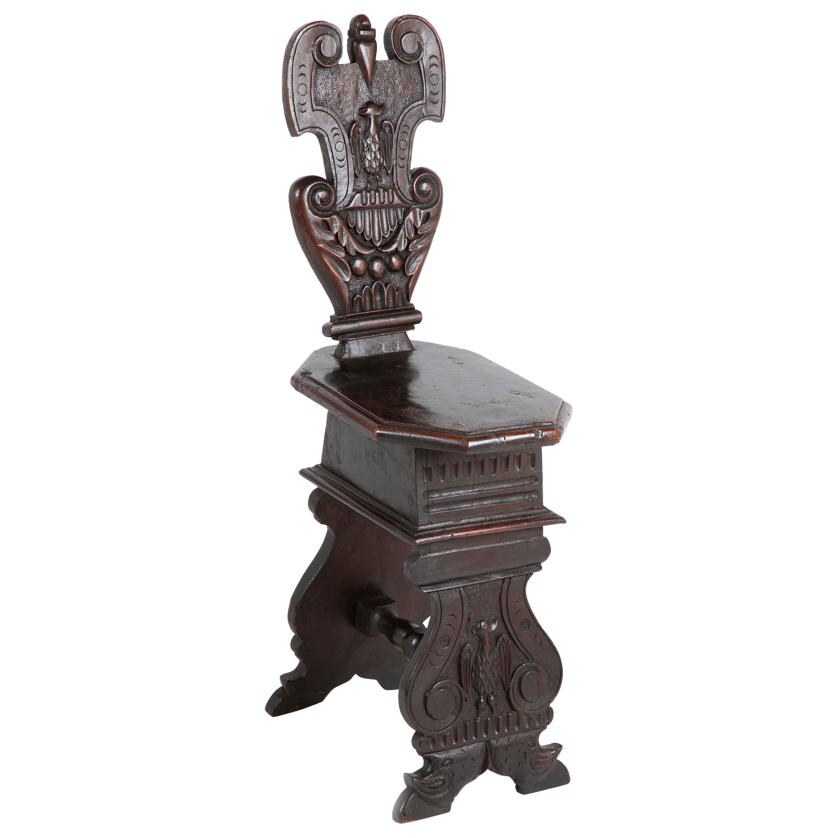Italian Carved Walnut Sgabello Side Chair