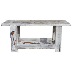 Antique Whitewashed Worktable Console Found in France