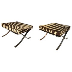 Pair of Barcelona Stools with Zebra Hide Cushions