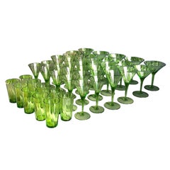 Art Deco Large Green Glass Champagne Wine Water Set, Austria 1920s