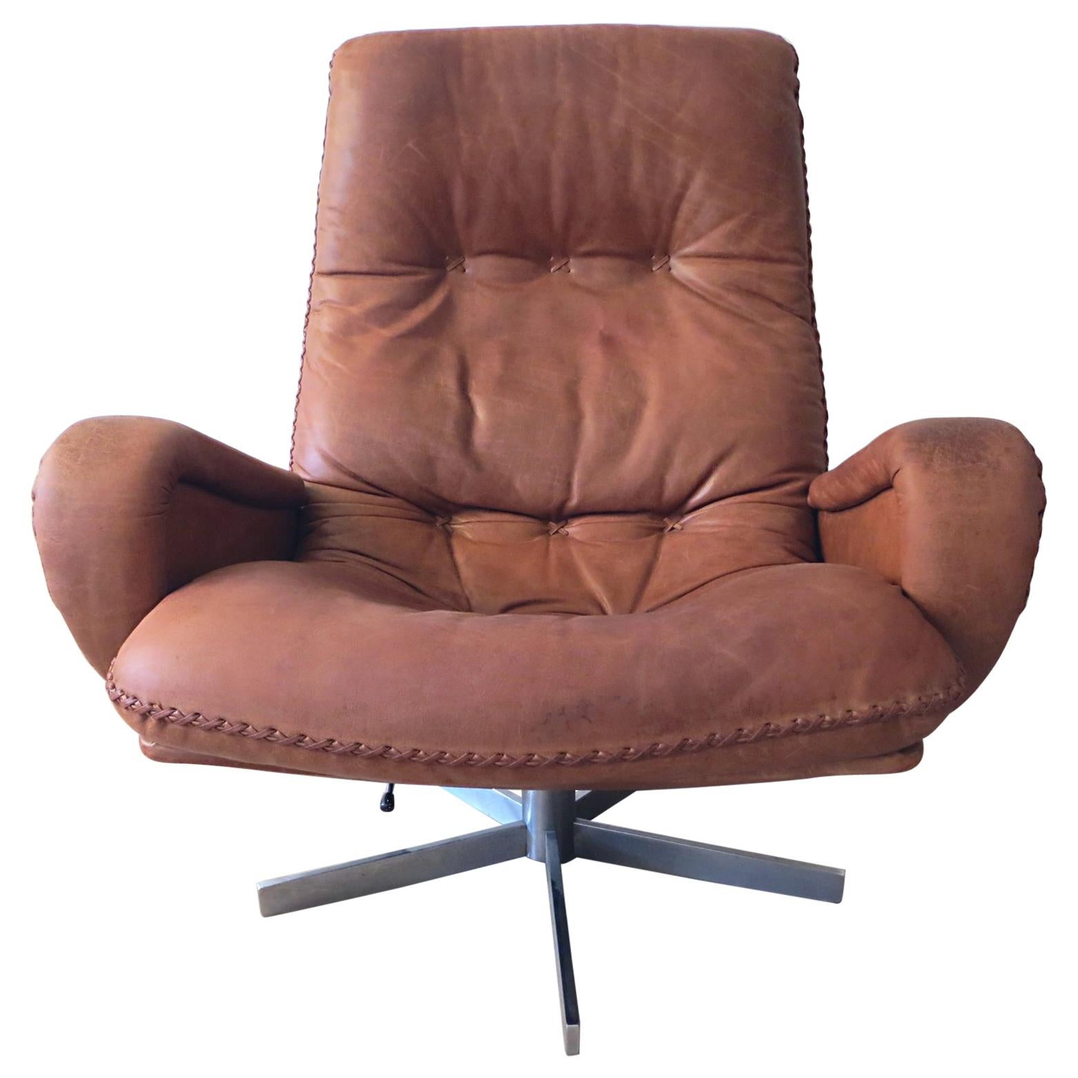 De Sede S 231 James Bond Vintage Chocolate Brown Leather Lounge Swivel Armchair 