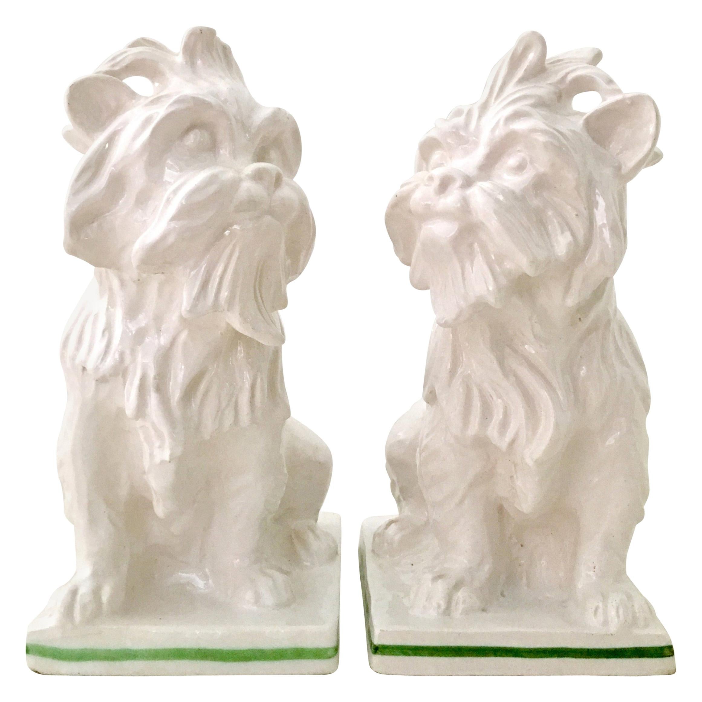 Midcentury Italian Pair of Staffordshire Style Ceramic Terrier Dog Sculptures