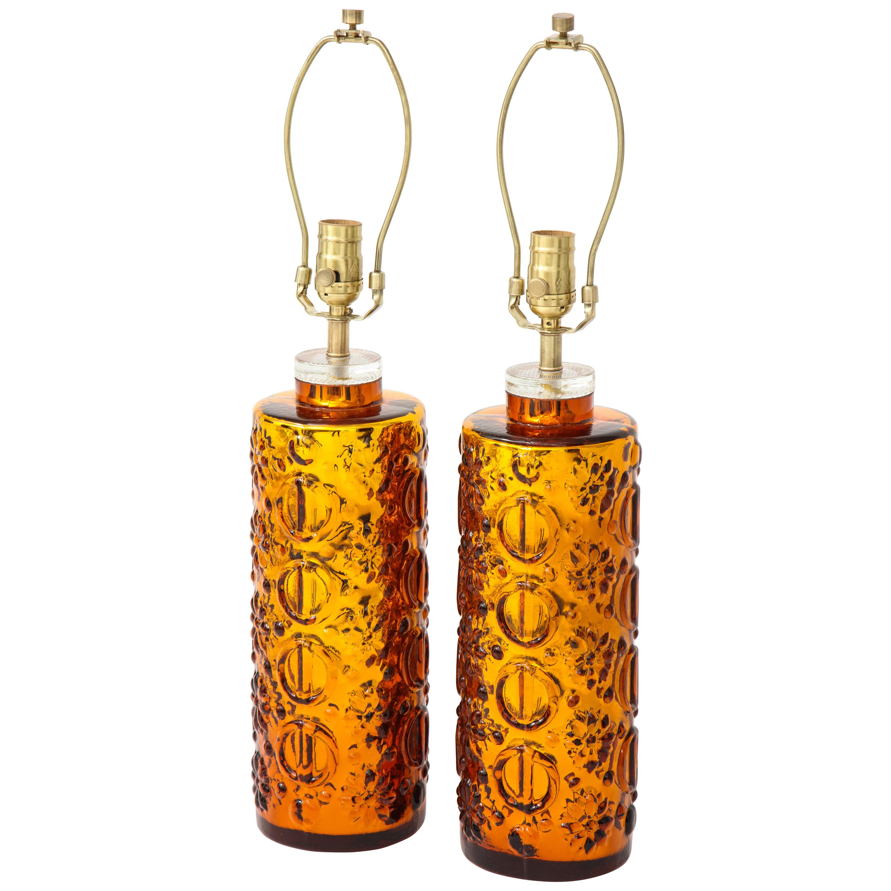 Johansfors Graphic Patterned Gold Glass Lamps For Sale