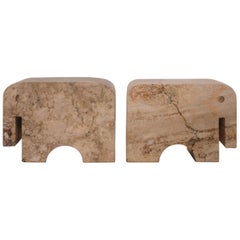 Pair of Travertine Flli Mannelli Elephant Bookends