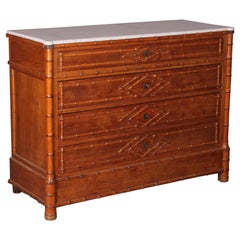 Faux Bamboo Trimmed Marble-Top Chest of Drawers