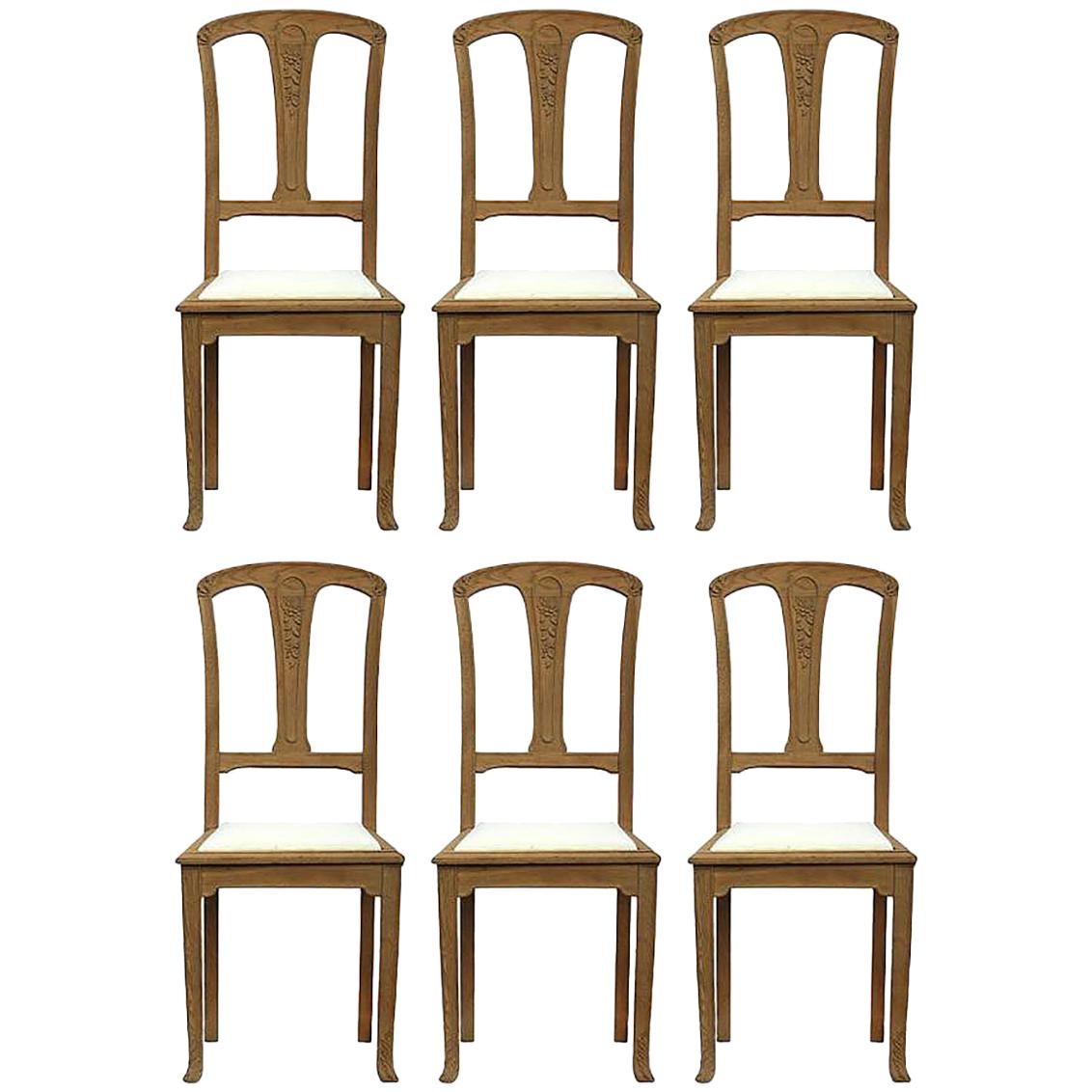 Six Art Nouveau Dining Chairs French Arts and Crafts Oak, circa 1900