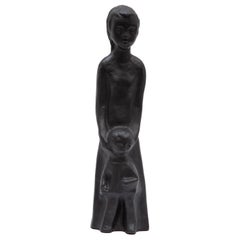 Black Ceramic Sculpture of Mother and Child by Elie Van Damme, Belgium