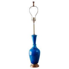 Marbro Hollywood Regency Blue Glazed Porcelain Lamp