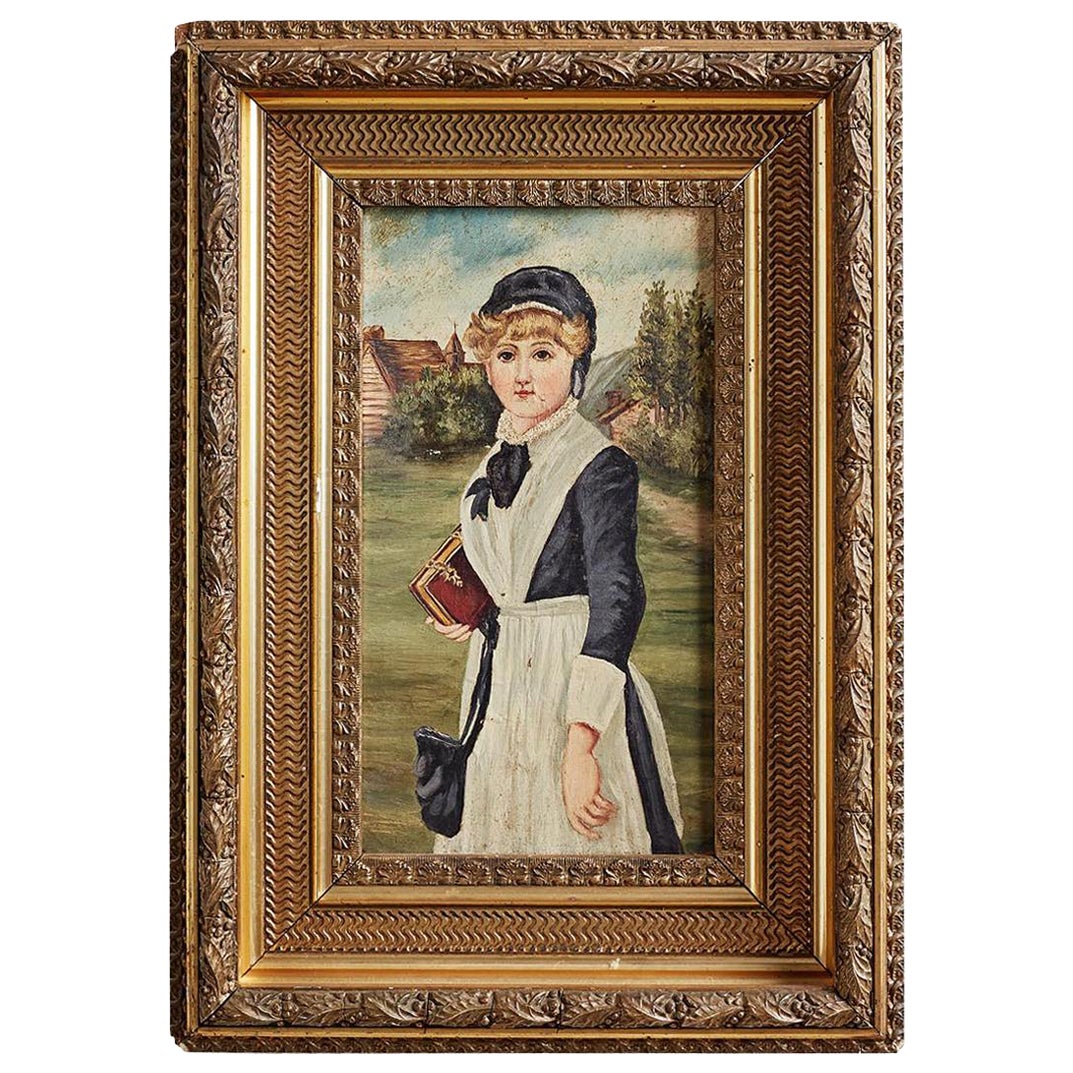 19th Century Folk Art Painting of a Young Girl