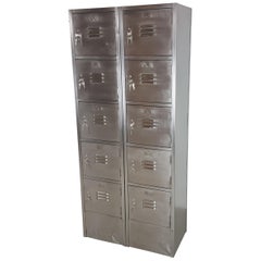 Vintage Industrial Ten Compartment Stripped and Polished Steel School Locker