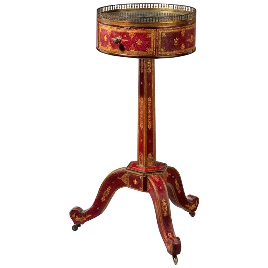 Tooled-Leather Lamp Table French, circa 1825 For Sale