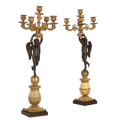 Two Empire Period Gilt and Patinated Bronze Candelabra