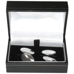 Pair of Edwardian Silver Oval Cufflinks, Charles Horner, dated 1909