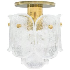 Brass and Ice Glass Flush Mount from Limburg, Germany, 1960s